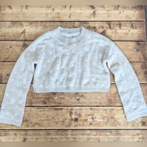 Happily Grey Beige Star Print Cropped Sweater Size Small